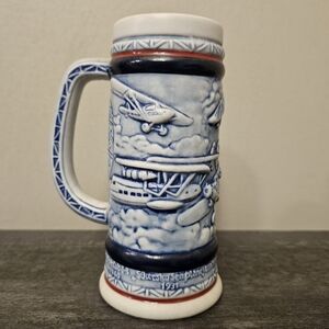 Avon Blue and White Ceramic Stein with Aviation Design